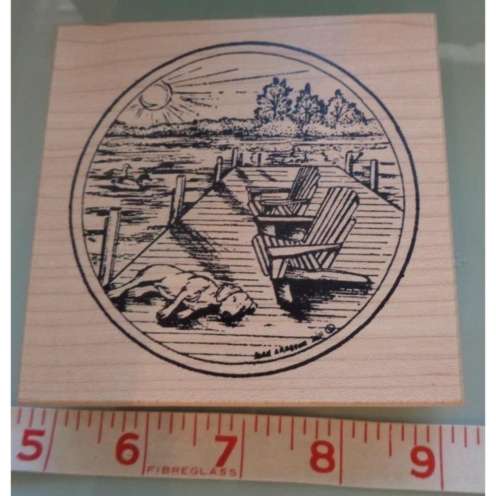 Dock Dog Summer Adirondack Chairs Lake View Rubber Stamp Scrapbooking Cards